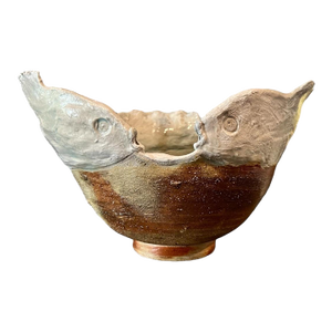 Late 20th Century Vicky Smith Nc Pottery Fish Bowl Sculpture-Coastal Art Vessel-Handmade-Beach-Sea