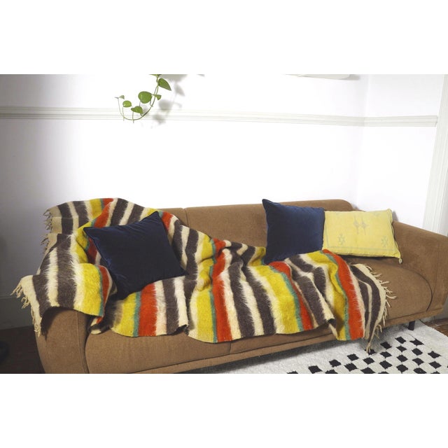 Vintage Folk Art Portuguese Wool Blanket Cobertor De Papa Striped Textile Rustic Bed Throw, 1950s For Sale - Image 11 of 11