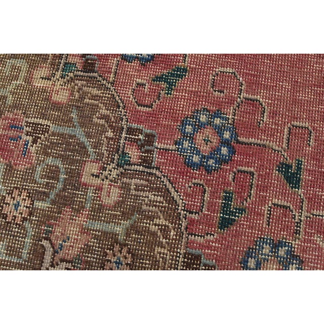 Tabriz Rug 9’5” X 12’11” Pink Wool Vintage Distressed Hand-Knotted Carpet For Sale - Image 11 of 15