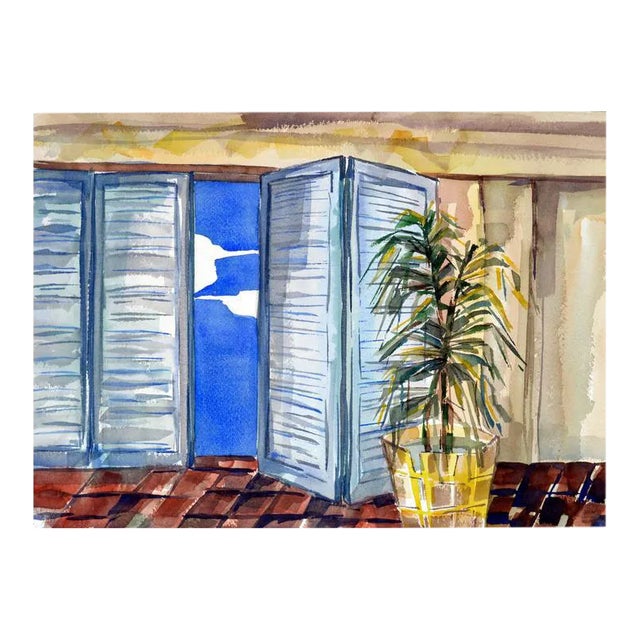 1970s "The Patio's Open Door" Interior Scene Watercolor Painting For Sale