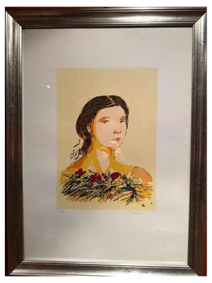 Domenico Purificato, Portrait of Woman, Lithograph, Mid-20th Century, Framed