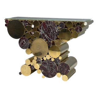 Malabar, Polished Brass, Marble, Wanderlust Console, Portugal, 21st C. For Sale