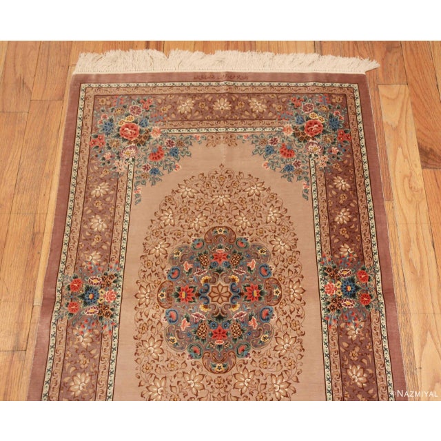 Persian Nazmiyal Collection 1950s Fine Floral Vintage Persian Silk Qum Rug For Sale - Image 3 of 7