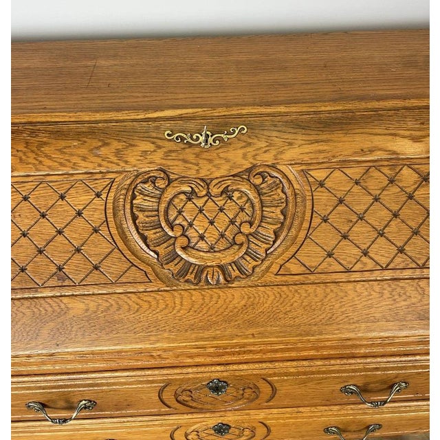 Vintage French Louis Style Oak Secretaire For Sale - Image 4 of 13