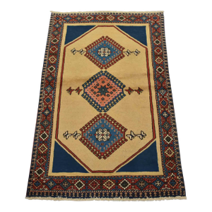 Yalameh Rug 2’9” X 4’2” Beige Wool Vintage Tribal Hand-Knotted Carpet