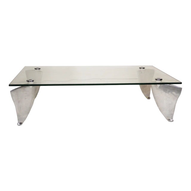 Vintage Fipper Coffee Table in Glass and Aluminum attributed to Matthew Hilton for SCP, 1980s For Sale