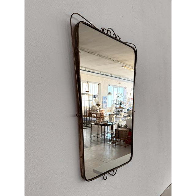 Large Mid-Century Italian Wall Mirror with Brass Frame, 1950s For Sale - Image 13 of 18