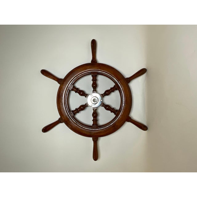 Brown Six Spoke Ship's Wheel with Chrome Hub For Sale - Image 8 of 9