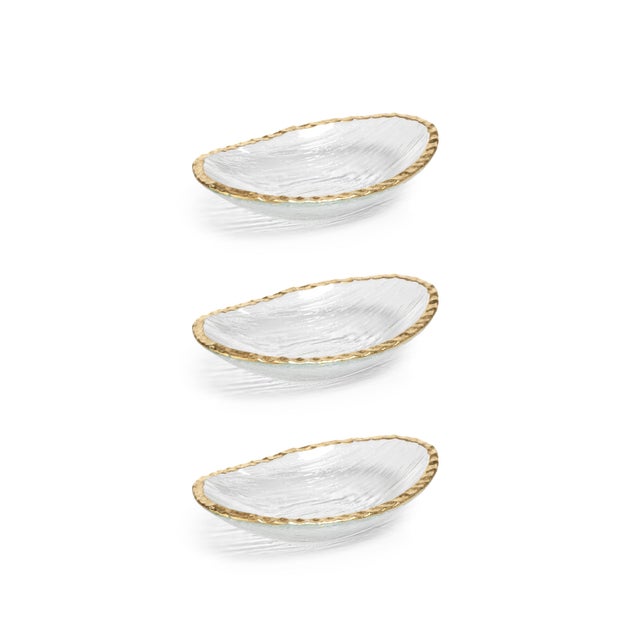 Contemporary Cassiel Clear Bowls with Jagged Gold Rim, Set of 3, Small For Sale - Image 3 of 3