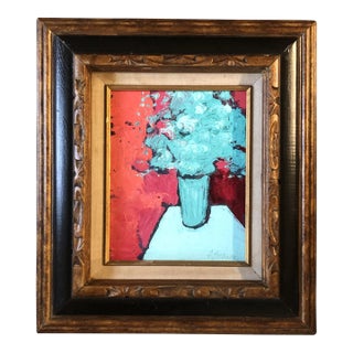 Contemporary Alexandra Brown Abstract Expressionist Still Life Oil Painting Vintage Carved Wood Frame For Sale