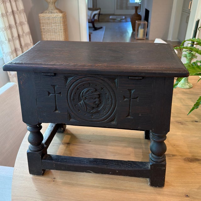 Antique European Carved Oak Chest on Stand For Sale - Image 4 of 12