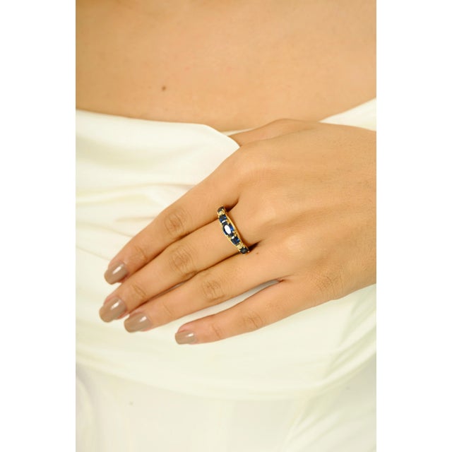 Blue Victorian Revival Blue Sapphire 14k Gold Band Size 6.5 For Sale - Image 8 of 14
