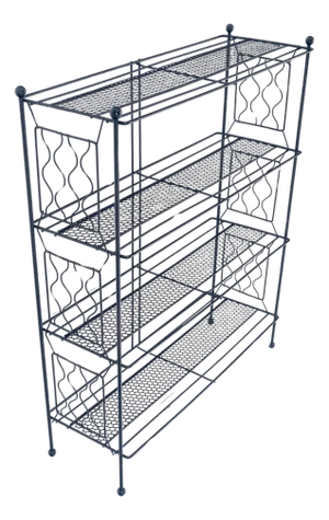Vintage Mid Century Modern Wire Rack Shelf Unit Ball Finials Tony Paul