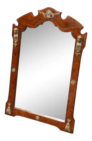 Vintage Federal Style Wall Mantle Mirror W French Ormolu on Burl Wood