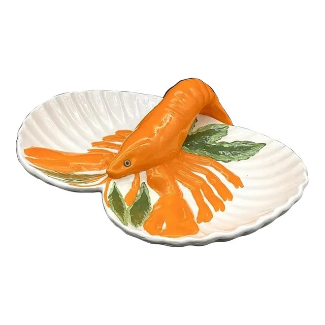 Mid-Century Hand Painted Sculptural Ceramic Lobster Dish For Sale