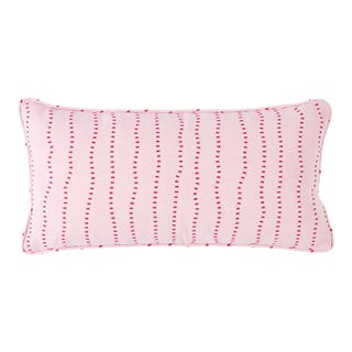 Schumacher Elodie Embroidery 24" Lumbar Pillow in Rose For Sale