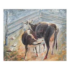 Vintage 1930's Cow & Calf Painting
