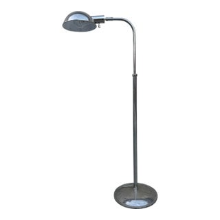 Vintage 1970s Mid Century Modern Attributed to Koch & Lowy Chrome Pharmacy Floor Lamp, Adjustable Reading Light For Sale