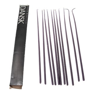 Vintage Dansk 16" Purple Tiny Taper Candles Set of 11 in Box For Sale