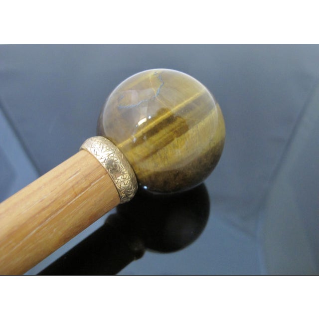 Vintage TIGERs Eye Crystal Ball Knob Wood Walking Stick Cane For Sale - Image 9 of 9