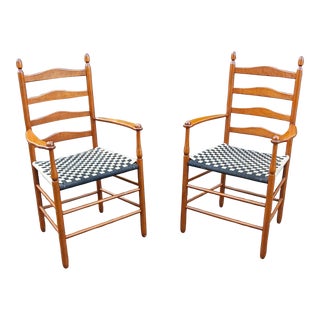 Pair of Shaker Maple Ladder Slat Straight Back Arm Chairs For Sale