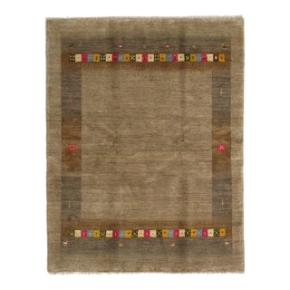 1980s Hand-Knotted Persian Gabbeh Rug With Decorative Borders 5'0" X 6'4" For Sale