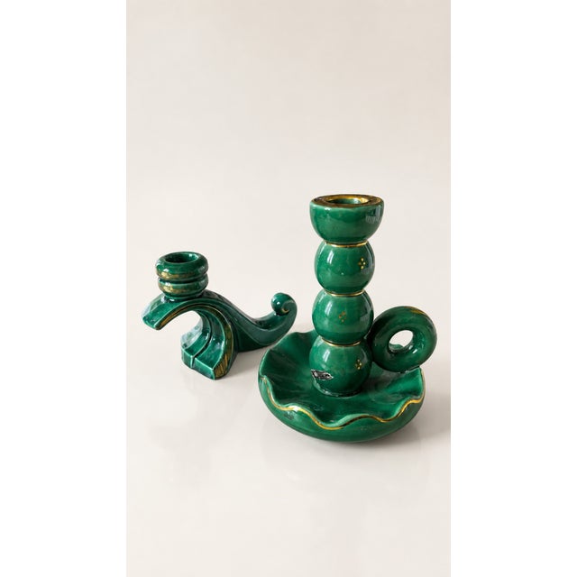 Boho Chic Art Deco Bohemian Ceramic Candleholders, 1969, Set of 2 For Sale - Image 3 of 4