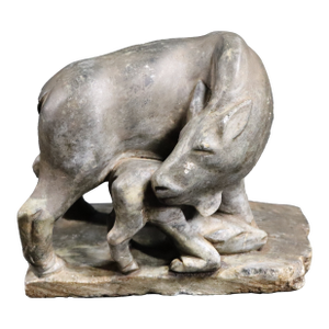 1970s Figural Hand‑Carved Stone Mother Boar & Baby Sculpture — 15.5 Lb Collectible