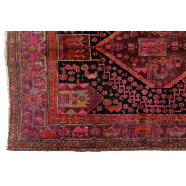 Handmade Vintage Shiraz Pink Wool Rug With Geometric Design For Sale In New York - Image 6 of 9