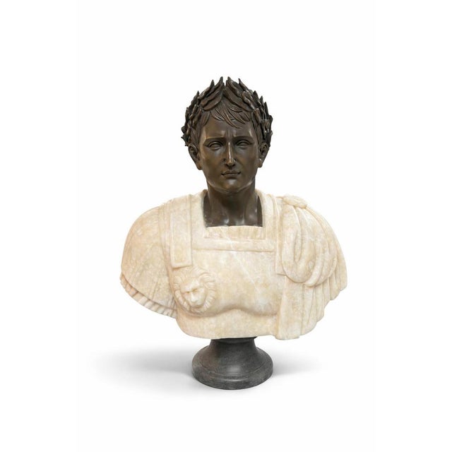 Large Roman Emperor Bust, 20th Century, Bronze & Marble For Sale - Image 5 of 5