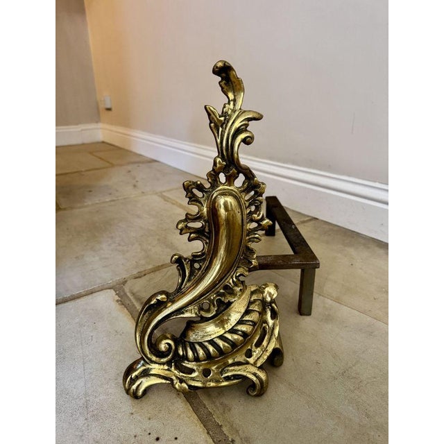 Large Antique French Brass Rococo Fire Dogs, 1900, Set of 2 For Sale - Image 4 of 6