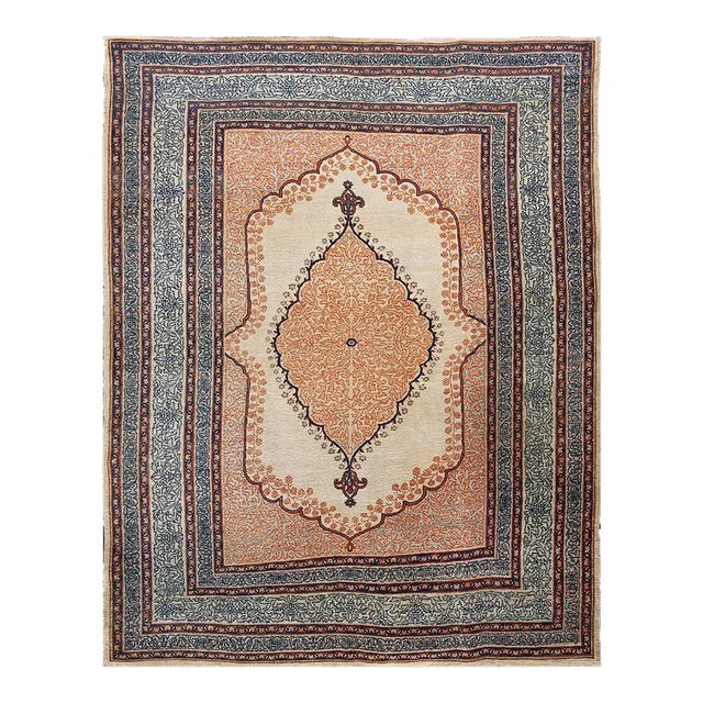 Finely Woven Cream Background Color Classic Floral Medallion Motif Antique Late 19th Century Persian Tabriz Haji Jalili Rug For Sale