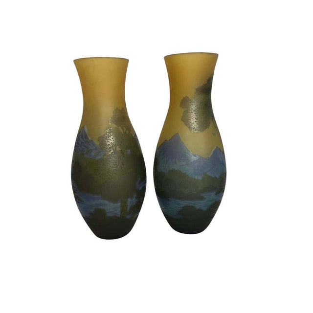 Cameo-Cut Glass Vases, 20th-Century, Set of 2 For Sale - Image 3 of 9