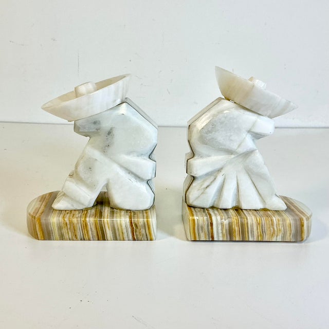 Mexican 1970s Vintage Boho Chic Mexican Alabaster Hombre Bookends - A Pair. For Sale - Image 3 of 10
