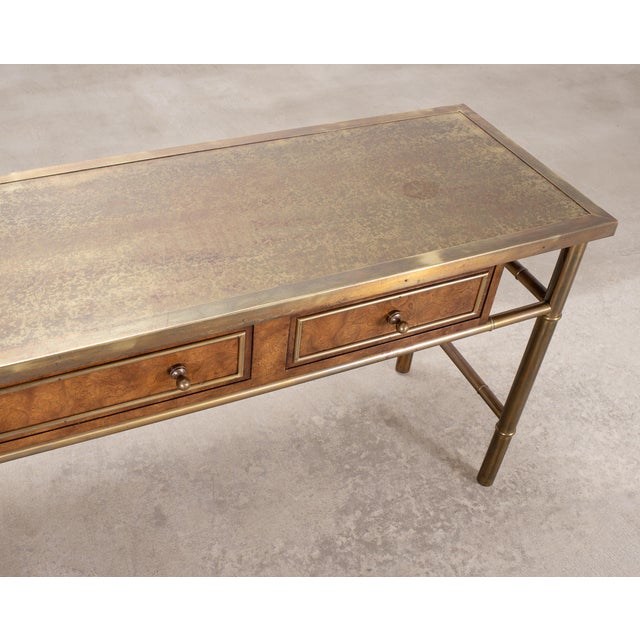Mastercraft Etched Bronze Burlwood Console or Writing Desk 6 Ft For Sale - Image 9 of 18