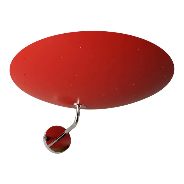 Pierre Disderot Model #2059 Large Perforated Wall Lamp in Red and Chrome For Sale