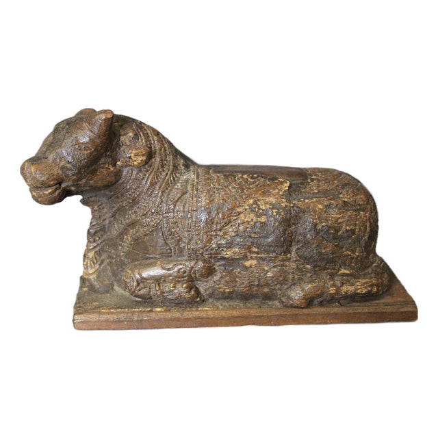 19th Century Sacred Cow in Carved Wood, India, 1800s For Sale