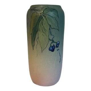 Antique Weller Pottery Hudson Earthenware Vase W/Berries Signed Naomi Walch For Sale