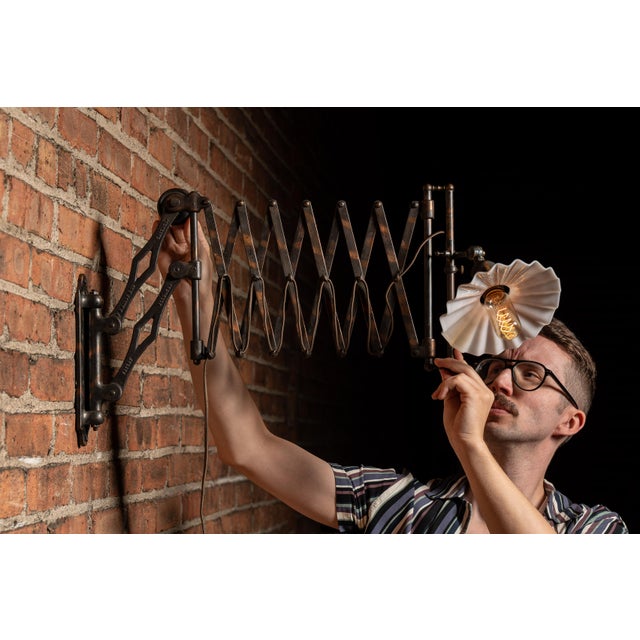 Early 20th Century Japanned Copper Scissor Arm Wall Lamp by F. W. Hardy For Sale - Image 4 of 18
