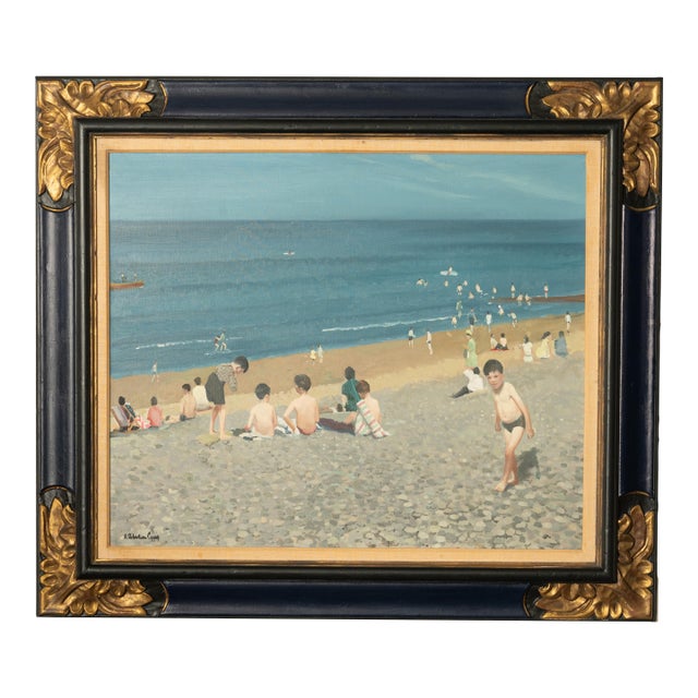 Irish Modernist Oil on Canvas Painting "Young Bathers" Children on the Beach by Henry Robertson Craig For Sale
