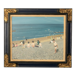 Irish Modernist Oil on Canvas Painting "Young Bathers" Children on the Beach by Henry Robertson Craig