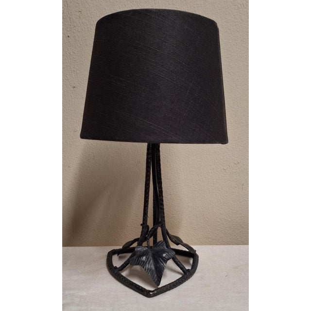 French Art Deco Table Lamp with Black Wrought Iron Frame, 1930, in Very Good conditions. Designed 1920 to 1949 European...