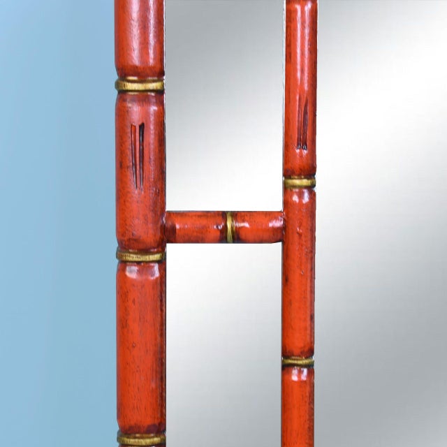 Faux Bamboo Greek Key Red and Gold Mirror For Sale - Image 4 of 4