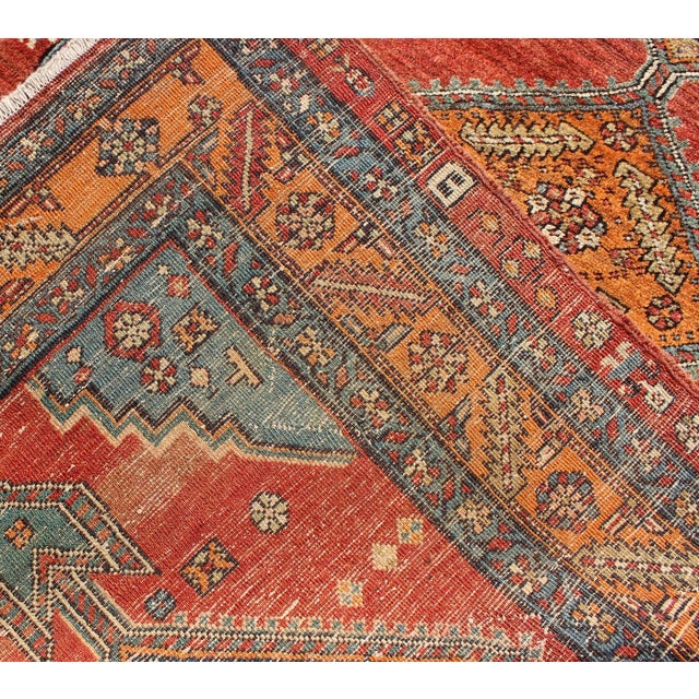 Textile Late 19th Century Antique Persian Bakshaish Rug With Tribal Medallions in Red 3'6"x11'3" For Sale - Image 7 of 7