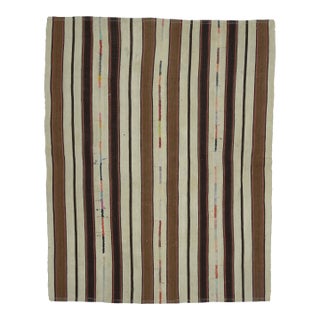 1970s Vintage Handmade Wool Cotton Beige Brown Kilim Area Rug For Sale