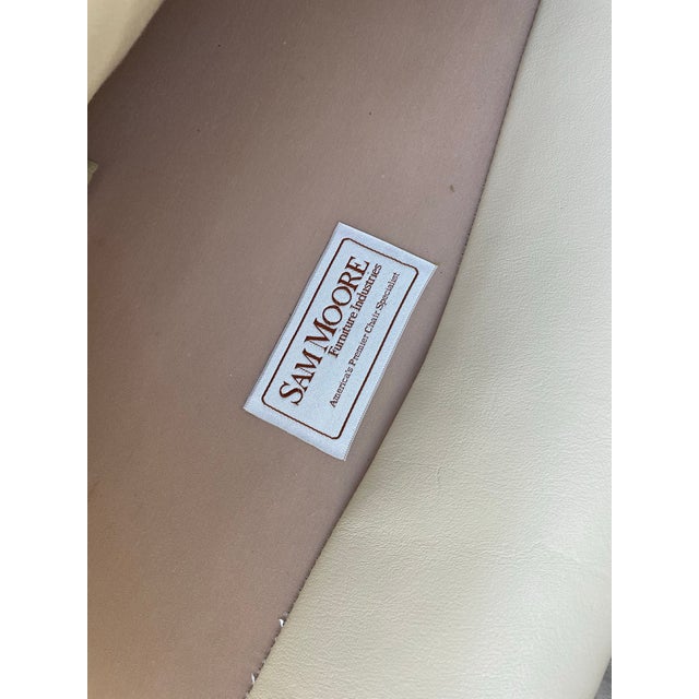 Vintage 1990s Sam Moore Bergère Chairs in Ivory Genuine Leather, Whitewashed Maple Frame – Pair For Sale - Image 9 of 12