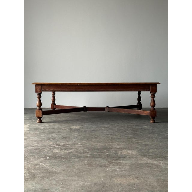1970s Hand-Laid Stone Mosaic Coffee Table on Vintage Oak Trestle Base For Sale - Image 4 of 18