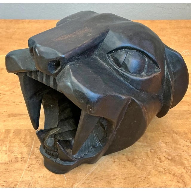 Wood Vintage Hand-Carved Wooden Panther Head For Sale - Image 7 of 12