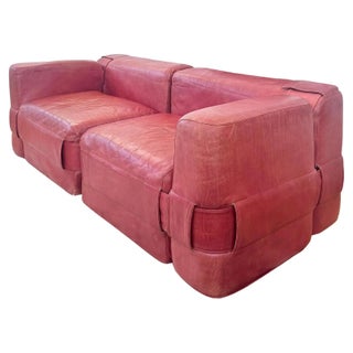 1964 Original 932-Quartet Leather Sofa Sectional Mario Bellini for Cassina, 2 Pieces For Sale