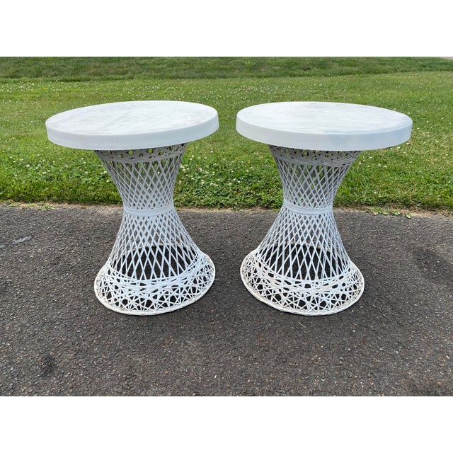 Vintage Russell Woodard Spun Fiberglass Wicker Patio Side Tables a